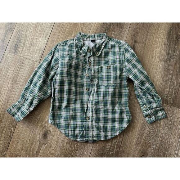 Baby Gap Boys 3T Green Plaid Button-Up Shirt  Gray Lining - Picture 1 of 4